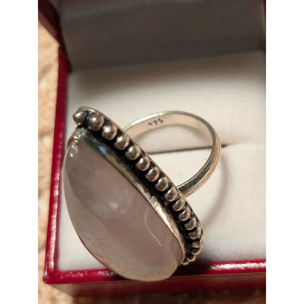 Sterling Silver Ring Large Rose Quartz
